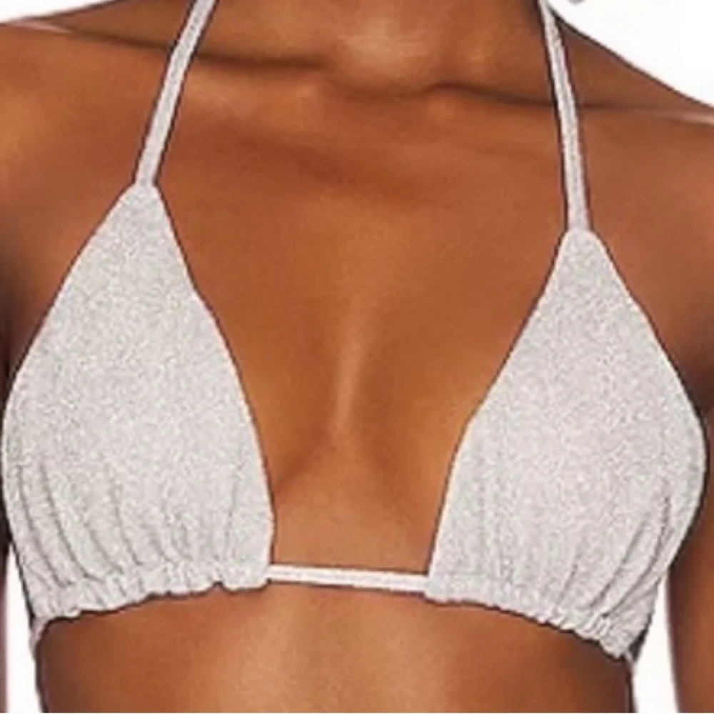 Good American Bali Ruched Swim Bikini Bottom Black silver top 2 M SW01